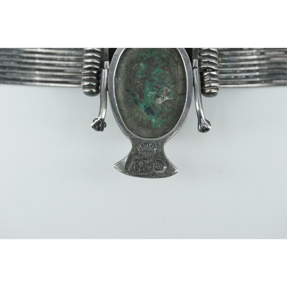 Vintage Los Ballesteros Taxco 925 Silver Bracelet‎ Carved Stone Aztec Warrior - Picture 6 of 6